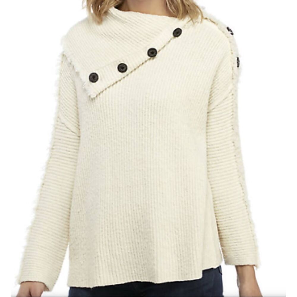 83 Free People On My Side Turtleneck Sweater sz L OFF WHITE BOHO